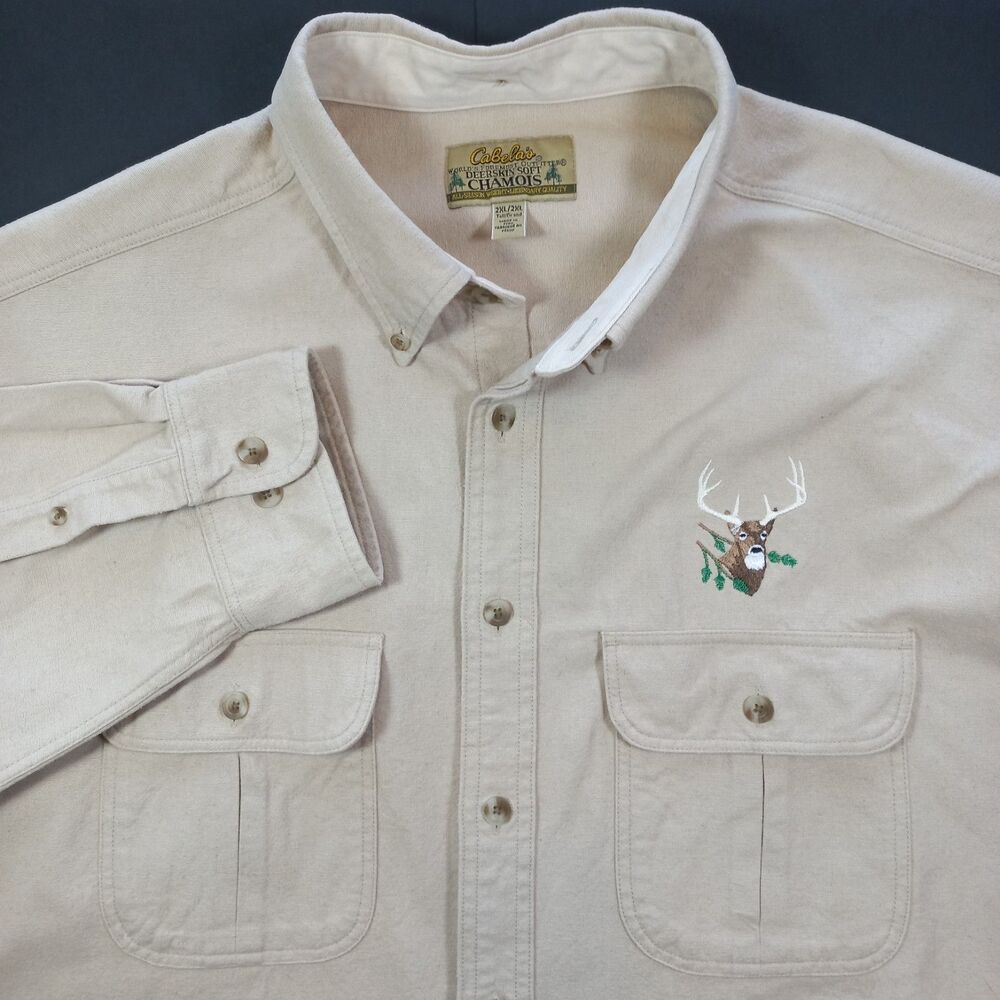 Vtg 90s Cabelas Deerskin Soft Chamois Shirt Mens 2XL Tall Deer Buck Heavy 2XLT